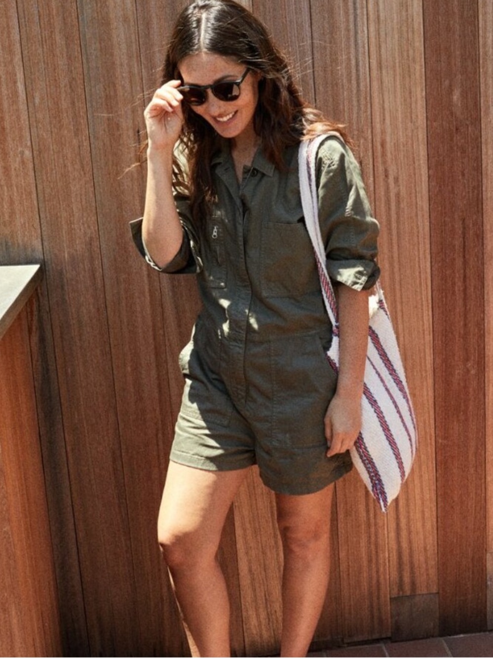 Outerknown Olive Green Lightweight Denim Utility Romper One Piece Womens XS